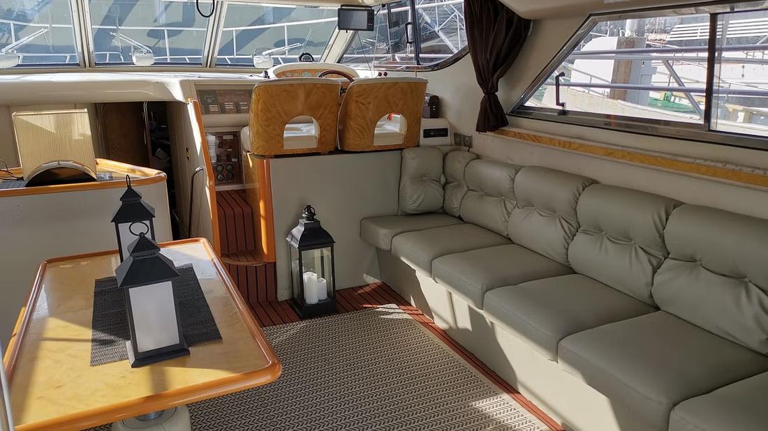Inside of a luxurious yacht seating area