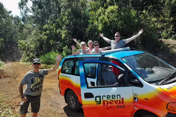 Adventure seekers enjoy a vibrant 4x4 tour through lush landscapes on the Northwest Terraces and Volcanic Pools excursion.