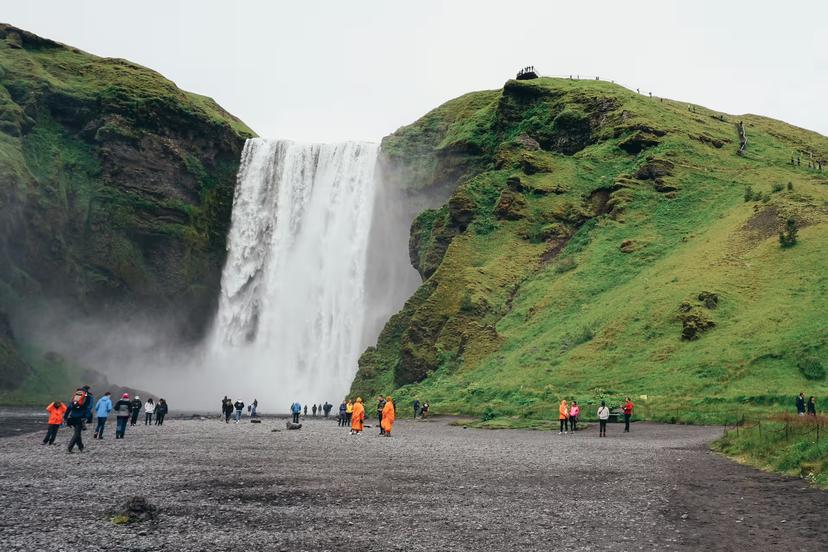 Gullfoss waterfall with rainbow over canyon on Iceland's Golden Circle route
