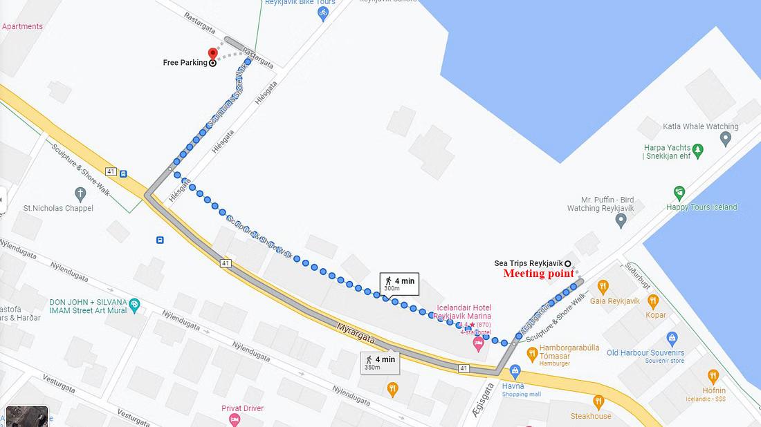 A google maps image of the tour meeting point