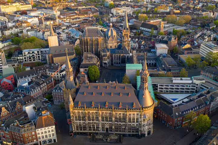 Aerial view of Aachen Cathedral and historic Old Town, ideal for a self-guided scavenger hunt highlights tour