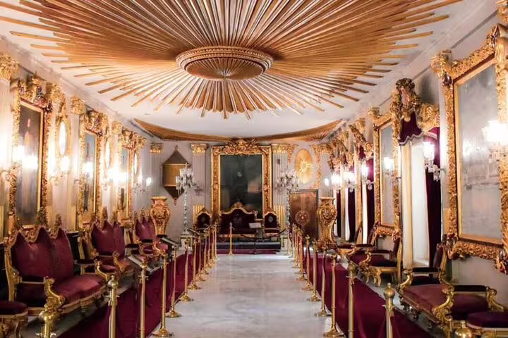 Ornate hall at Abdeen Palace Museum, Cairo, featured on a 3-day highlights tour with Egyptian royal decor