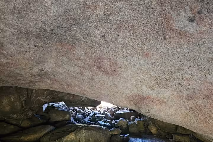 Discover ancient Aboriginal rock art inside Mulka's Cave, featuring intriguing markings on the expansive stone ceiling.