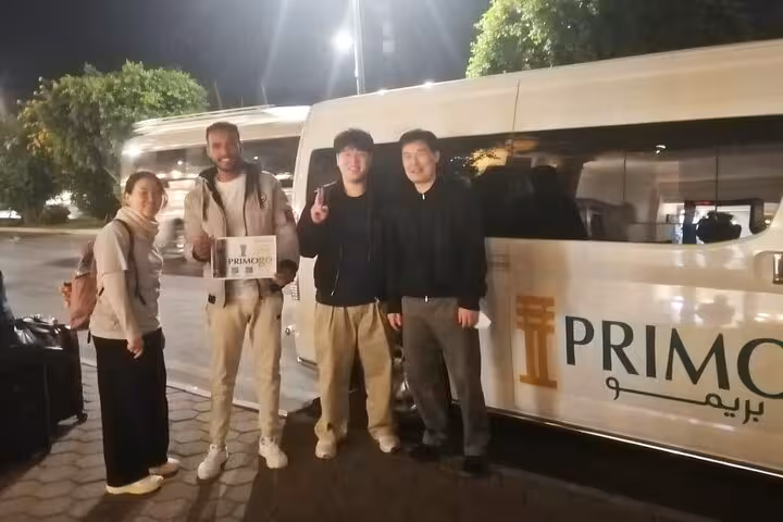Night pickup group by private minivan for Abu Simbel day tour from Aswan with hotel pickup and transfer