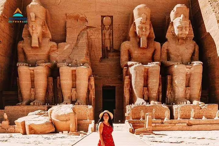 Great Temple of Ramses II at Abu Simbel with visitor, private guided day trip from Aswan by flight