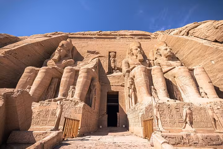 Abu Simbel Great Temple of Ramses II facade, key stop on Luxor and Abu Simbel 2-day private tour