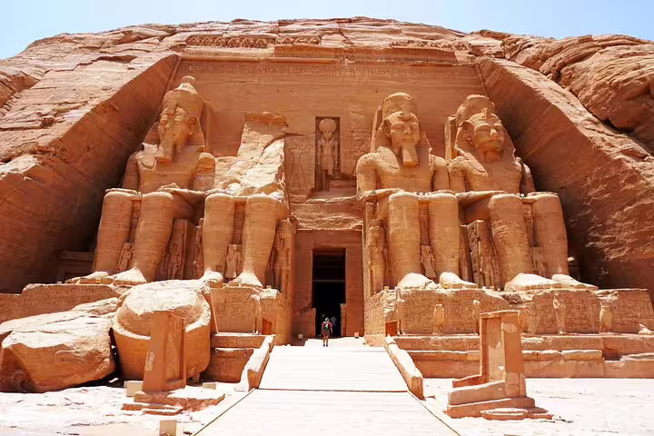 Great Temple of Ramses II at Abu Simbel seen on an Aswan day trip, iconic colossal statues entrance