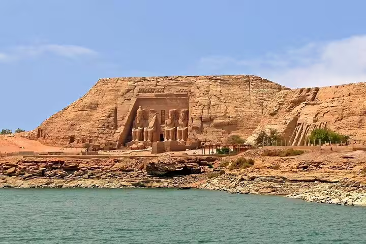 Abu Simbel Temples on Lake Nasser, iconic Ramses II statues, scenic day tour from Aswan Egypt