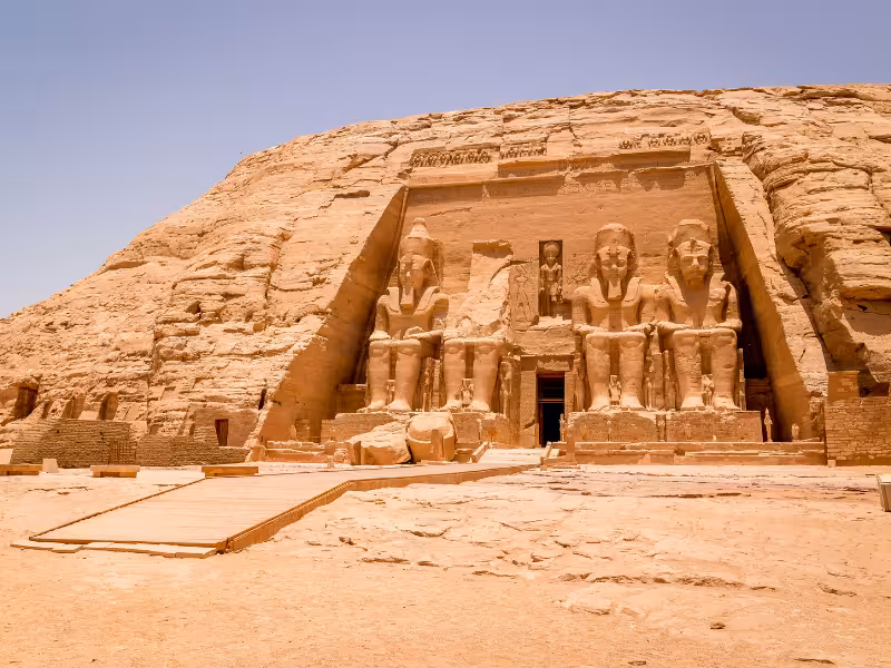 Abu Simbel temples in Aswan, Egypt, with colossal Ramses II statues on Golden Egypt tour itinerary