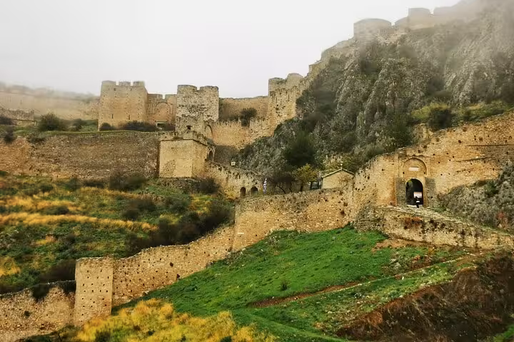 Acrocorinth fortress walls above Corinth, Greece, a highlight of Biblical faith and history tour with tastings