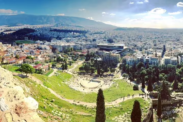 Panoramic Athens view from Acropolis on skip-the-line monuments tour with German-speaking guide
