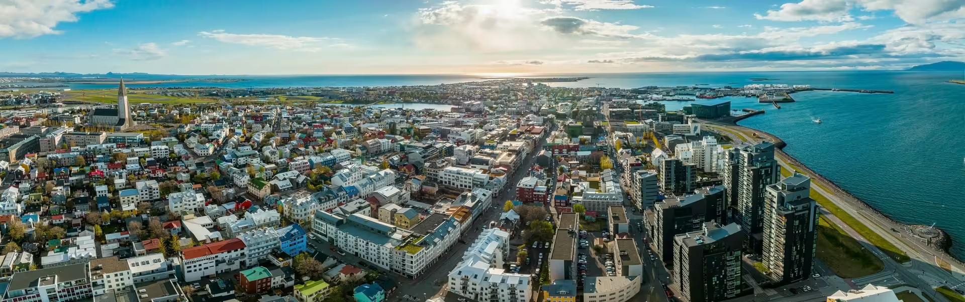 Aerial view of Reykjavik City with downtown Reykjavik in the focus. 