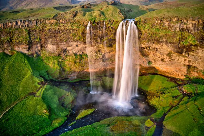 An aerial view of Seljandsfoss
