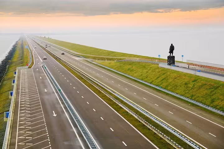 Afsluitdijk dam highway over IJsselmeer, scenic stop on Discover The Netherlands day tour from Amsterdam