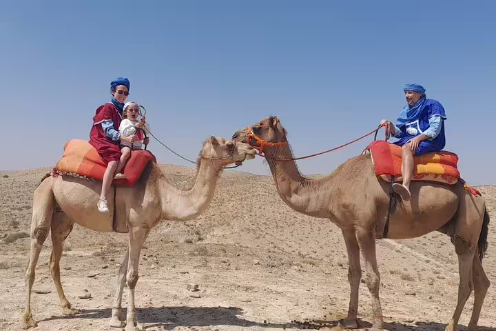 Camel ride in Agafay Desert near Marrakech, part of quad and camel tour with dinner show experience