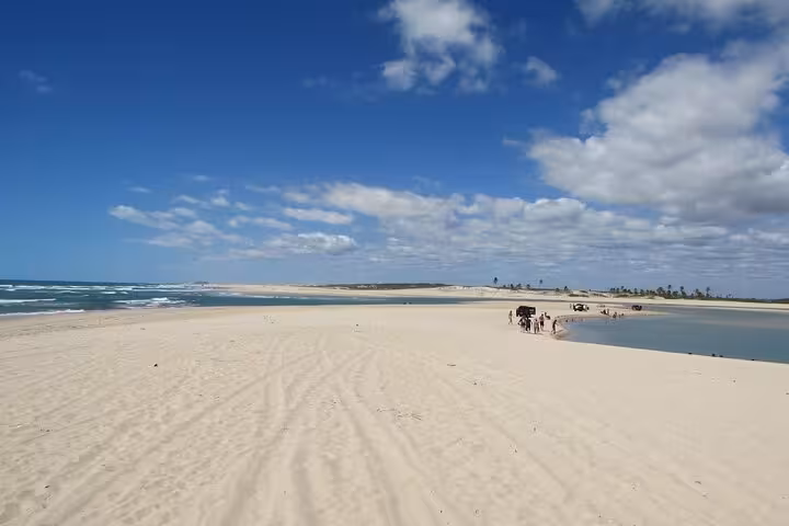Wide sand dunes and lagoon at Águas Belas, Ceará, perfect for day trip beach tour and photo stops