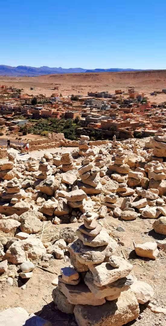 Panoramic view of Ait Benhaddou near Ouarzazate, High Atlas desert kasbah stop on Best of Morocco tour