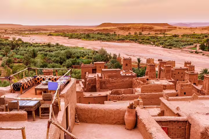 Ait Benhaddou kasbah and Ounila Valley view, a highlight on Morocco 11-day tour from Casablanca to Sahara