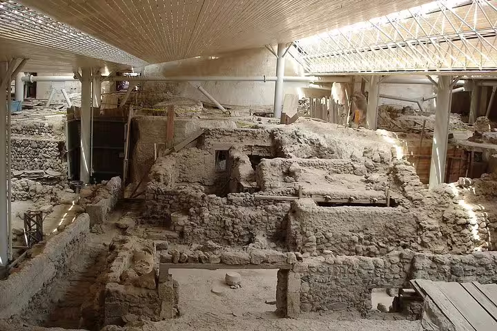 Akrotiri archaeological site ruins in Santorini, a key stop on a 3-day private tour from Athens
