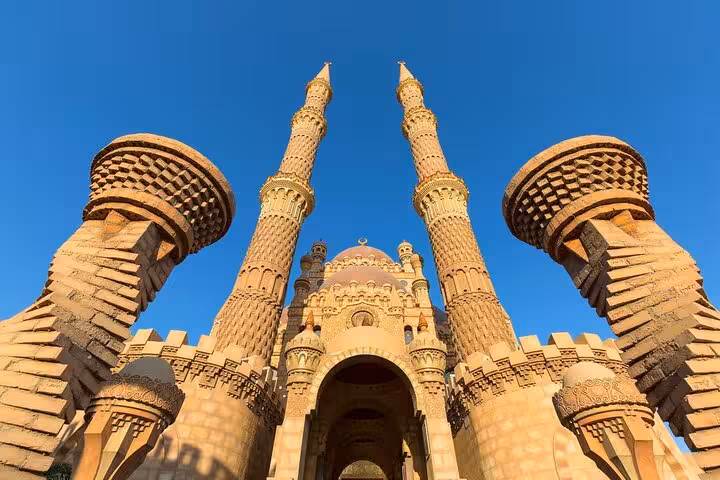 Al Mustafa Mosque minarets in Sharm El Sheikh, Egypt, a highlight of the city tour with optional seafood meal