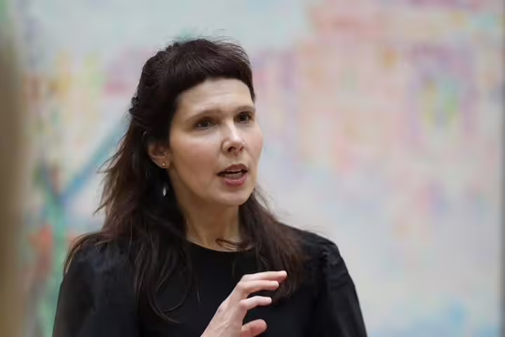 Tour guide passionately explaining artwork details during Albertina Art Museum's exclusive private tour.