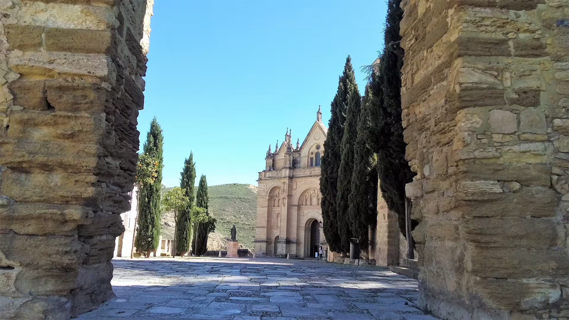 View through Alcazaba walls toward Santa Maria church, Antequera private full-day excursion from Costa del Sol