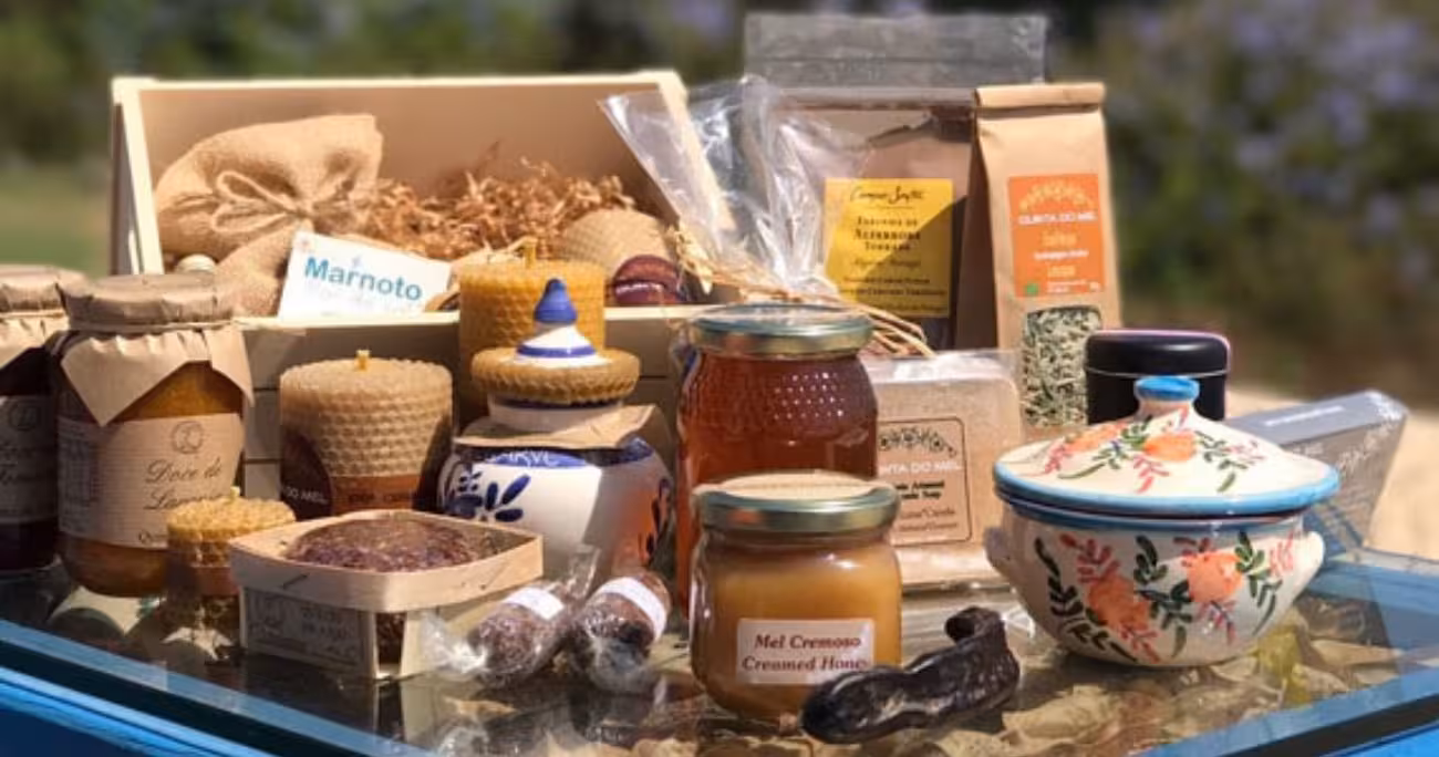 Selection of Algarve artisanal honey, jams, herbs and ceramics showcased as local tastings on The Algarve Heritage Journey