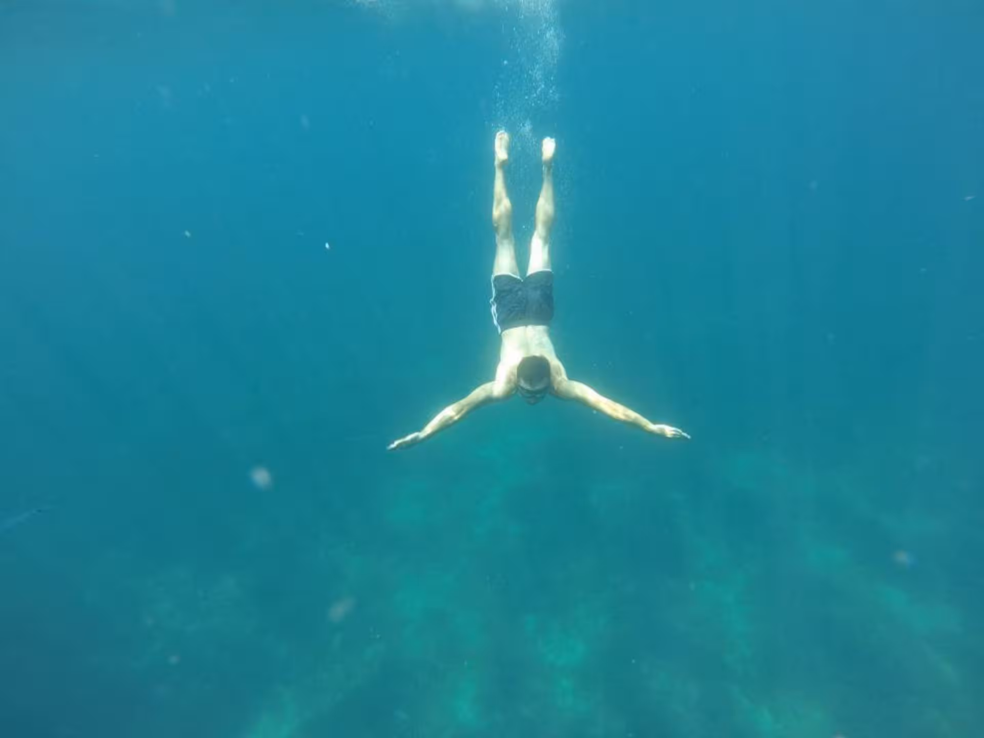 Diver exploring the clear blue waters of Porto Conte Park on a sailing tour from Alghero.