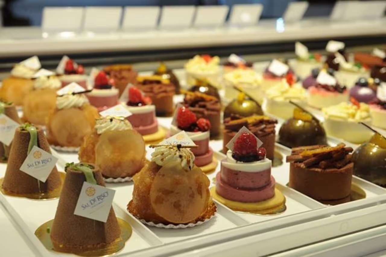 Italian pastry display in Amalfi Coast bakery stop on private tour from Naples, Pompeii or Sorrento