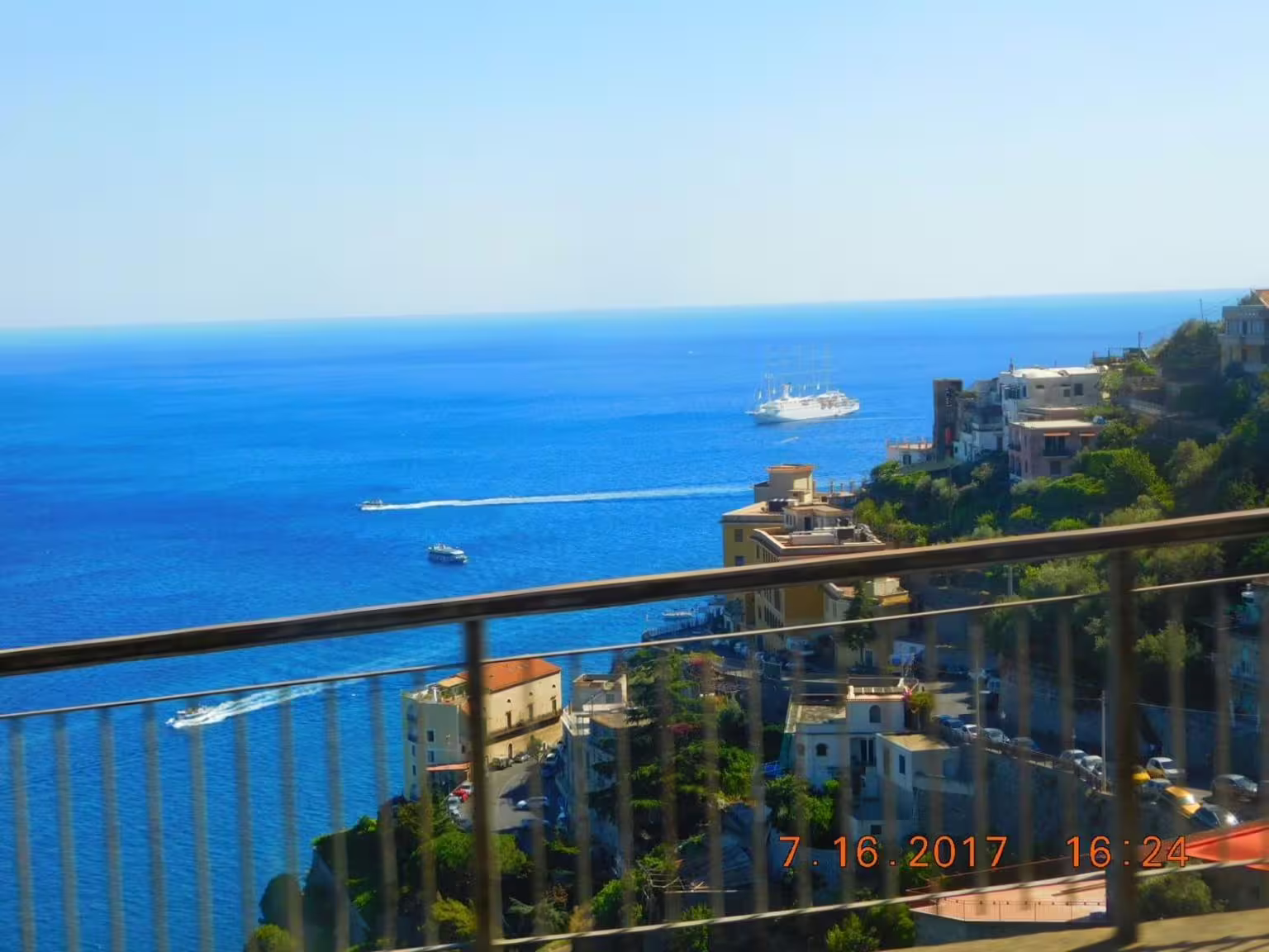 Amalfi Coast panoramic sea view from scenic drive on Naples group tour to Pompeii and Amalfi Coast