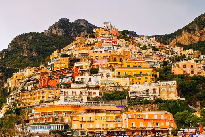 Colorful hillside homes in Positano, a picturesque village on Italy's Amalfi Coast.