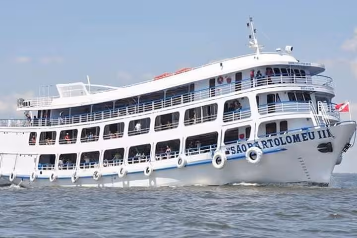 Amazon River passenger ferry cruising toward Santarém from Manaus, popular Manaus to Santarém boat tour in Brazil