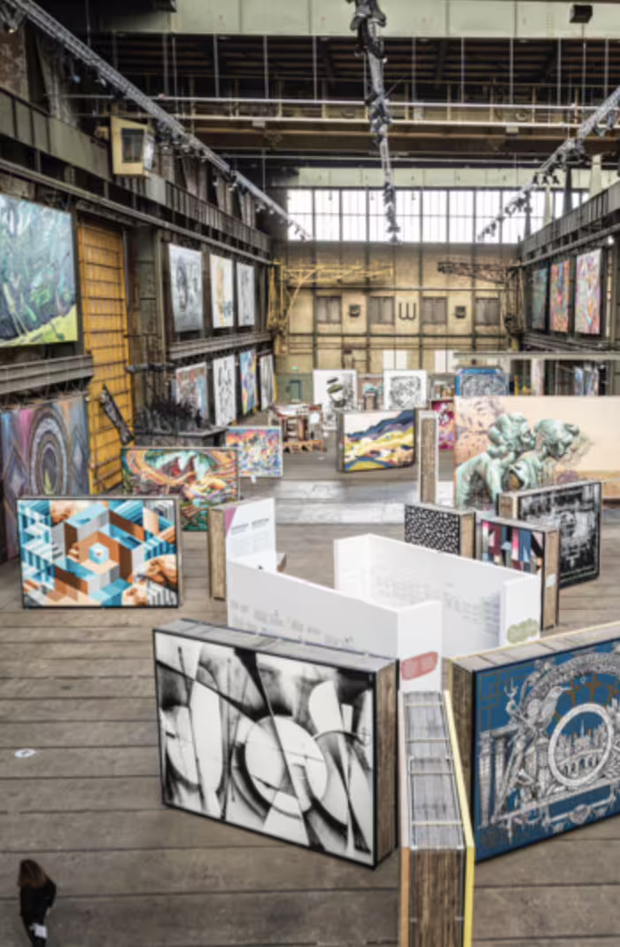 Vibrant street art exhibit inside Amsterdam's NDSM warehouse, showcasing diverse murals and installations on a private tour.