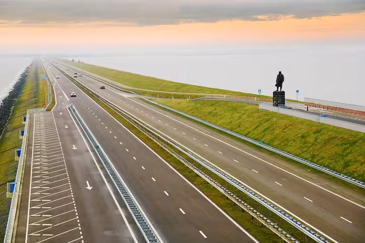 Afsluitdijk causeway and IJsselmeer views on a private tour from Amsterdam exploring the North Netherlands