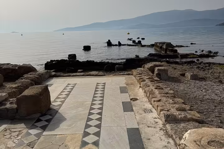 Mosaic floor at ancient Corinth seafront ruins, key stop on St Paul’s Footsteps Biblical tour to the Corinthians