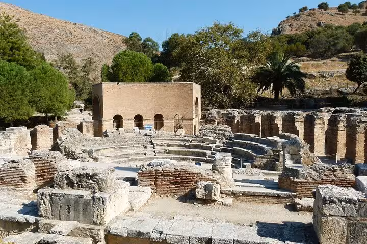 Ancient Gortyna ruins near Heraklion, Crete, Roman odeon and stone arches on a private guided tour