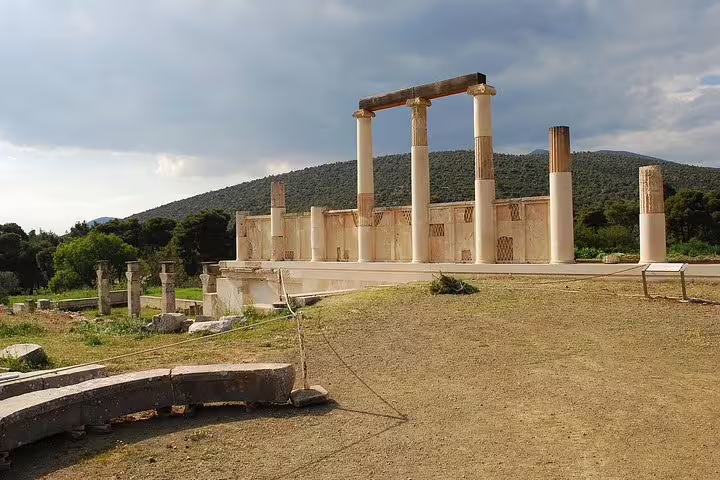 Ancient Mycenae palace ruins with columns in Argolis, a key stop on Athens private day tour to Epidaurus