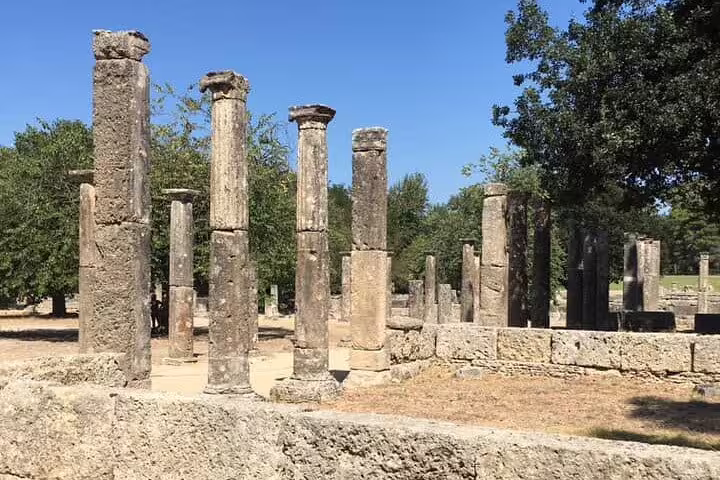 Temple columns at Ancient Olympia, Peloponnese, Greece, included in the 2-day tour to the best places