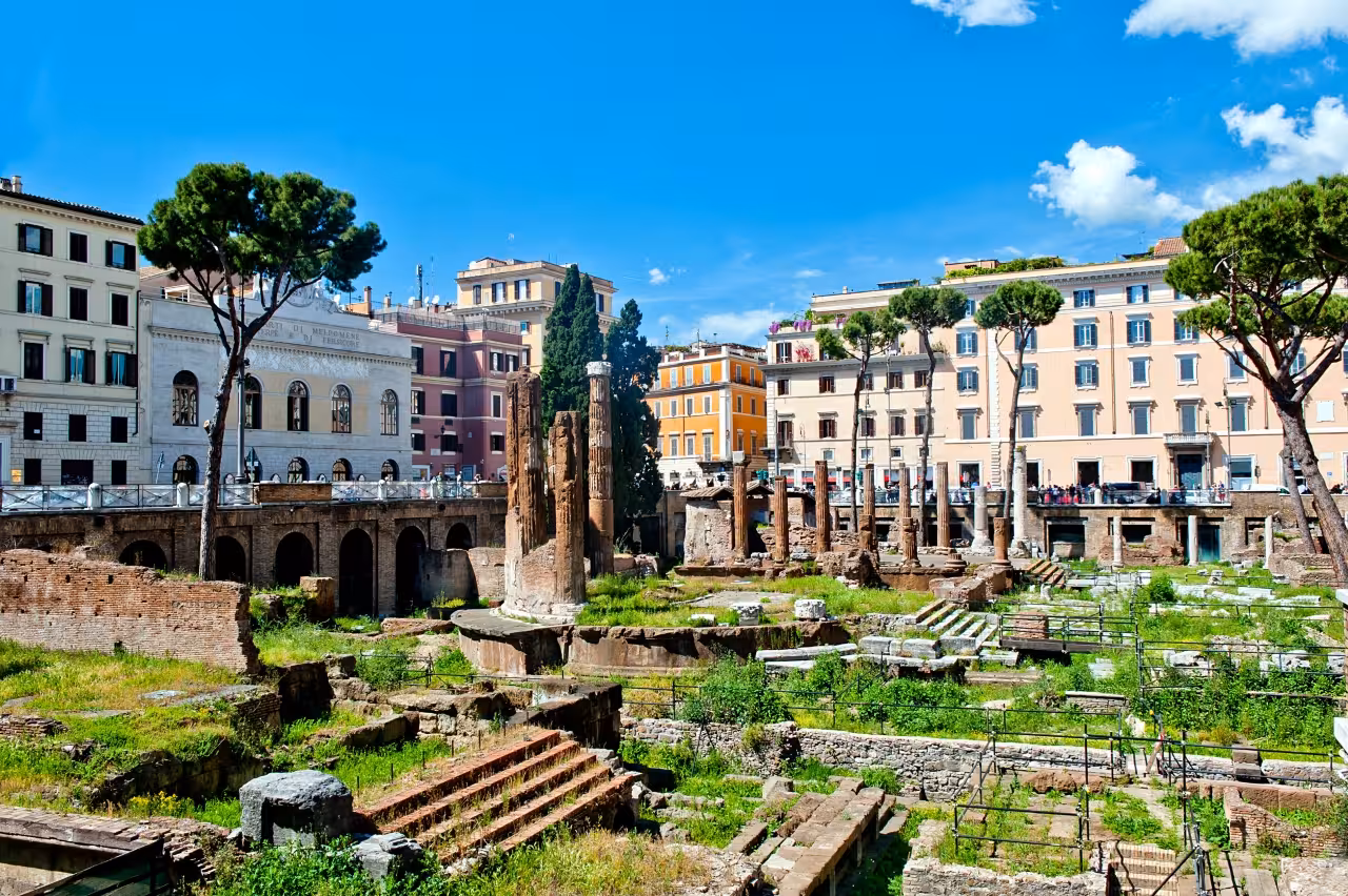 Ancient Roman ruins and columns in central Rome, key heritage stop on the Rome Ancient Amusement guided tour