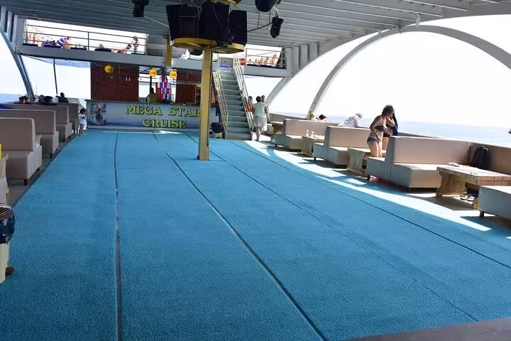 Spacious sun deck lounge on Antalya boat tour, Turkey Mediterranean coast cruise with lunch and sea views