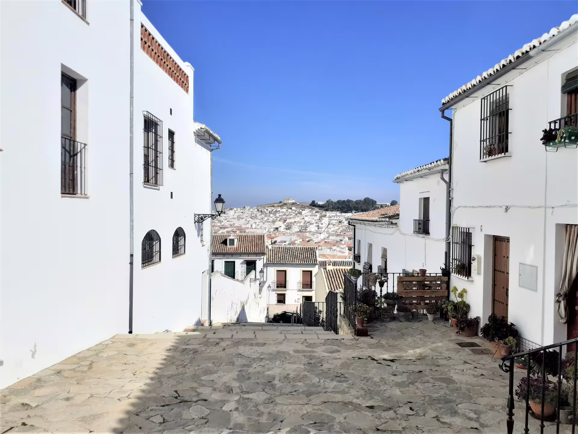 Whitewashed street viewpoint in Antequera old town, Andalusia, on a private full-day trip from Costa del Sol