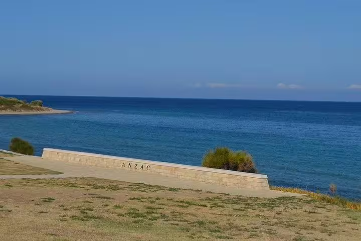 ANZAC Cove shoreline and memorial wall on Gallipoli Peninsula, visited on private Istanbul to Gallipoli day tour