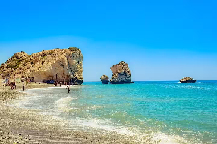 Aphrodite’s Rock at Petra tou Romiou beach, a highlight on Paphos and Western Cyprus sightseeing tour