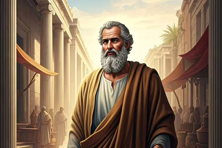 Artistic depiction of Apostle Paul in ancient Athens, inspiring Athens to Corinth private biblical tour