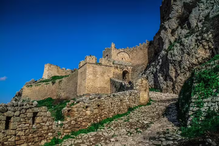 Stone path to the Acrocorinth fortress near Corinth, visited on Apostle Paul’s footsteps half-day tour from Athens