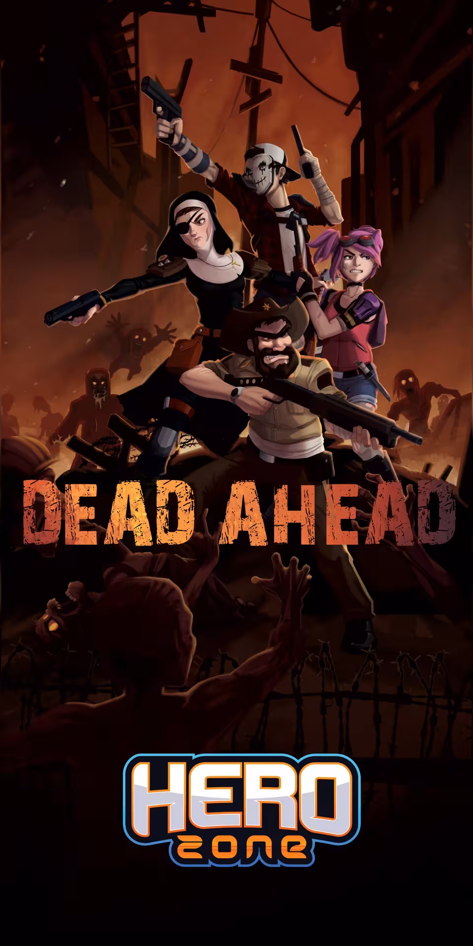 Dead Ahead Hero Zone artwork poster for Arena 25 VR zombie shooter mission, action-packed team adventure