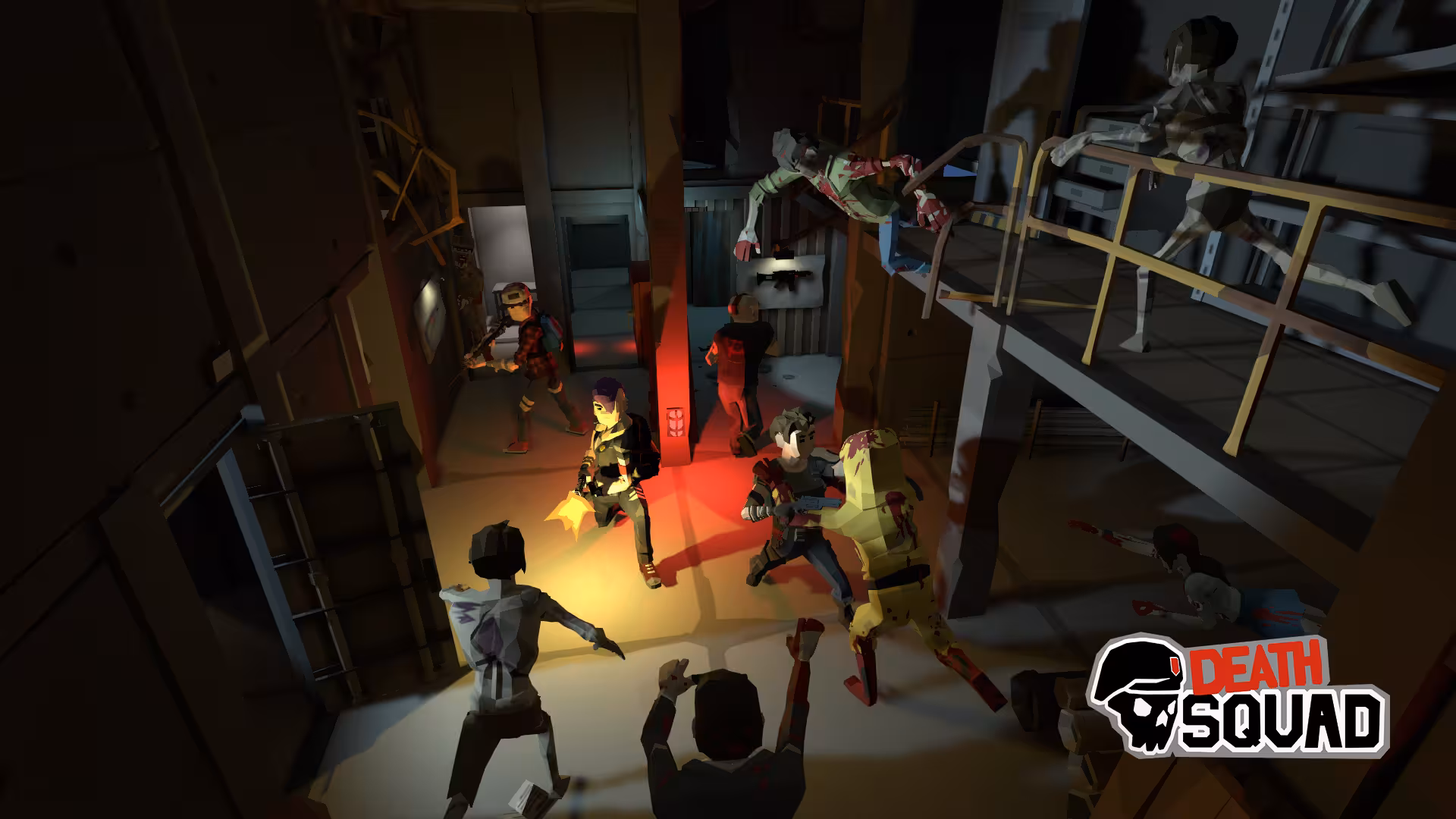 Arena 25 VR zombie shooter scene in dark industrial corridor with squad firefight and survival action