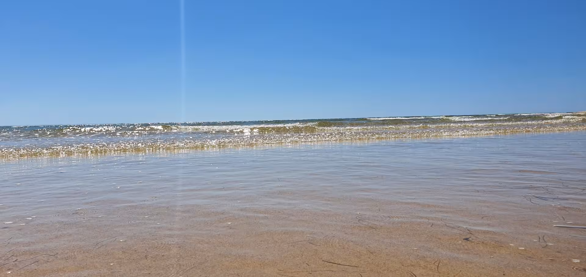Gentle waves lapping the sandy beach on Armona Island, offering a relaxing coastal experience in the Algarve.