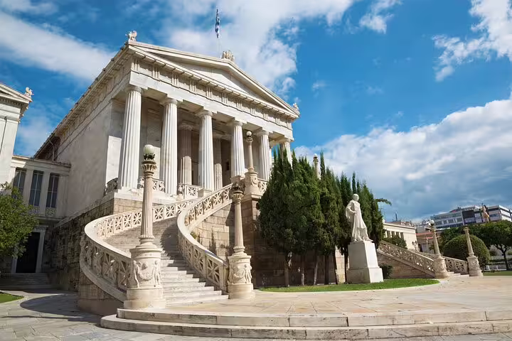 Neoclassical Athens Academy building on a private city highlights tour near Acropolis and Parthenon