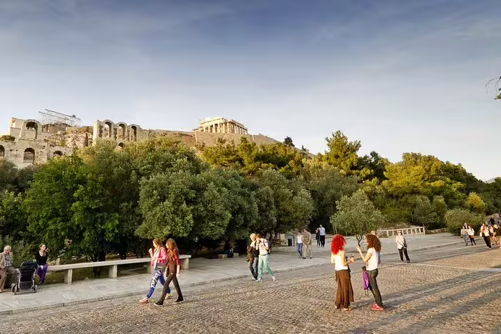 Athens Acropolis view from pedestrian walkway, ideal stop on private airport or port transfer 1-hour tour